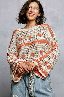 Boat Neck Long Sleeve Crochet Knit