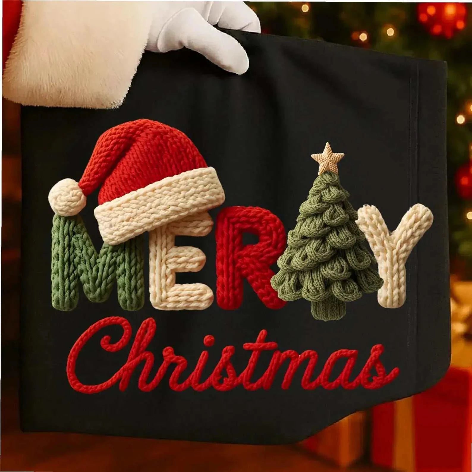 MERRY CHRISTMAS SANTA HAT FAUX LOOK YARN VINYL