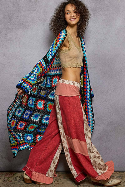 Playful Long Sleeve Multi Colored Crochet Cardigan