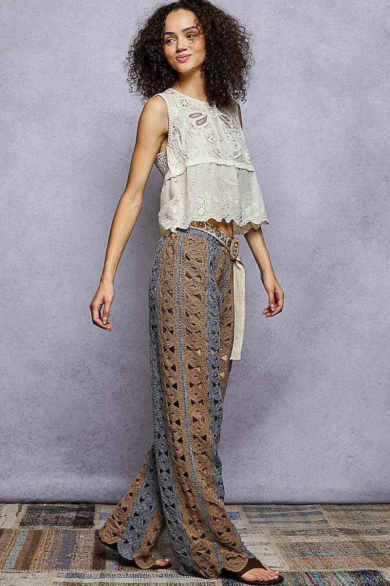 Crochet Peek-A-Boo Taupe And Gray Pants
