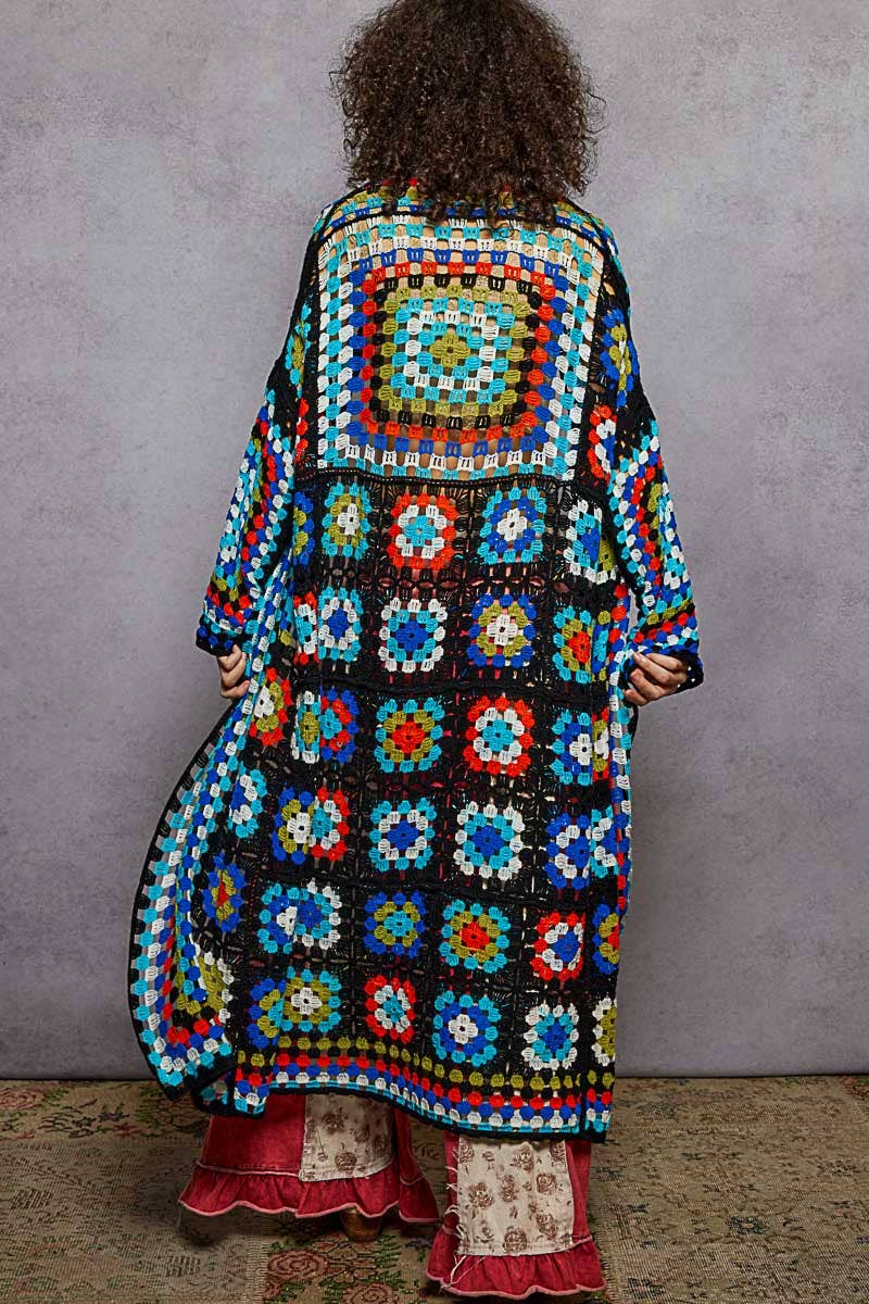Playful Long Sleeve Multi Colored Crochet Cardigan