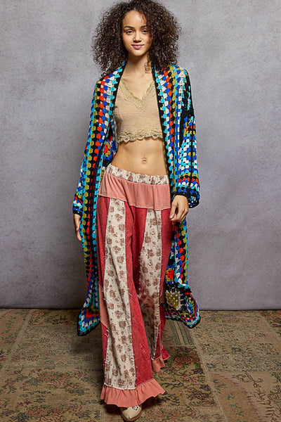 Playful Long Sleeve Multi Colored Crochet Cardigan