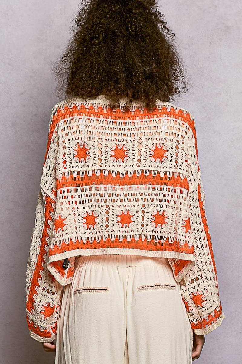 Boat Neck Long Sleeve Crochet Knit