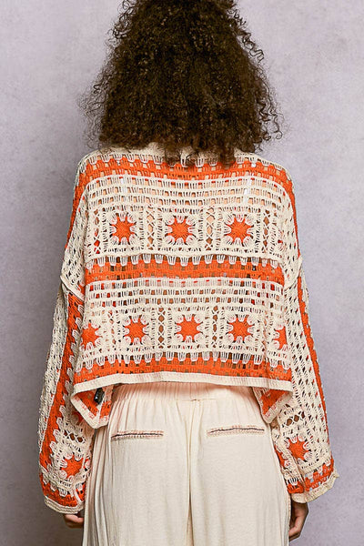 Boat Neck Long Sleeve Crochet Knit