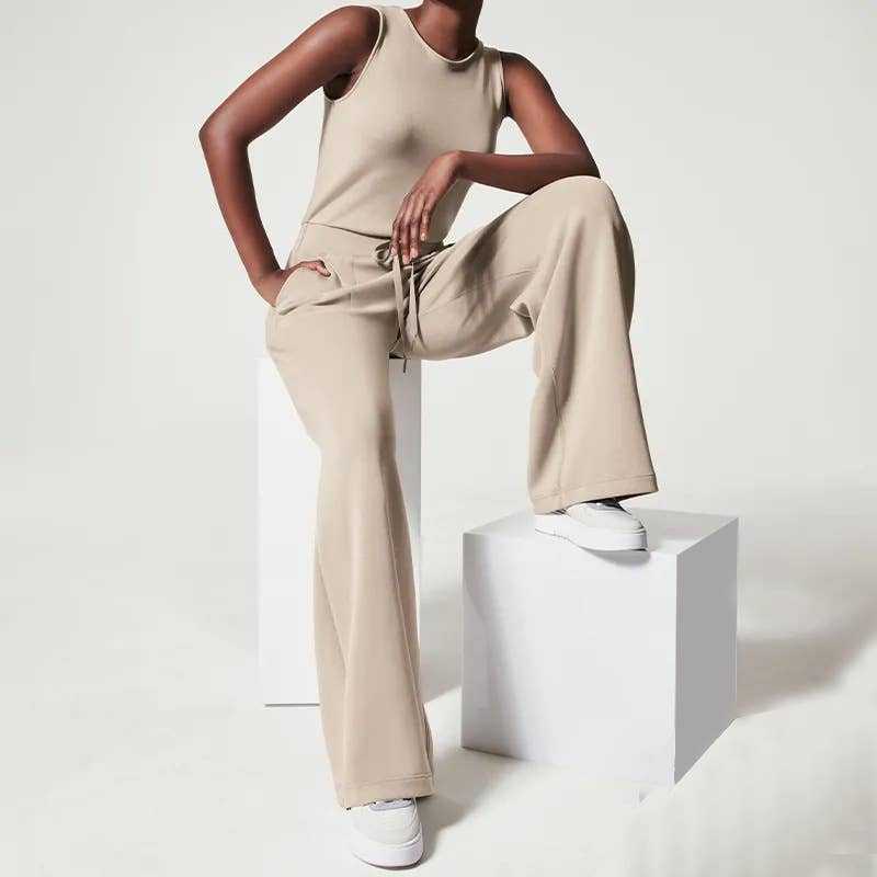Ladies Apricot Sleeveless Daily Jumpsuit
