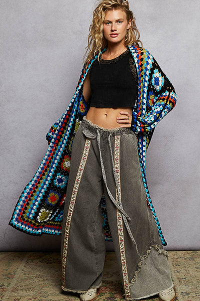 Playful Long Sleeve Multi Colored Crochet Cardigan