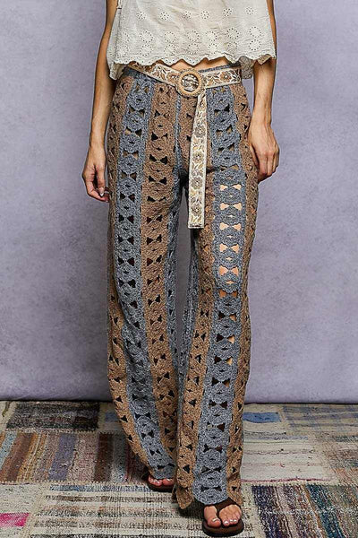 Crochet Peek-A-Boo Taupe And Gray Pants