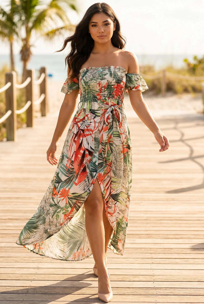 Green Floral Strapless Maxi Sundress