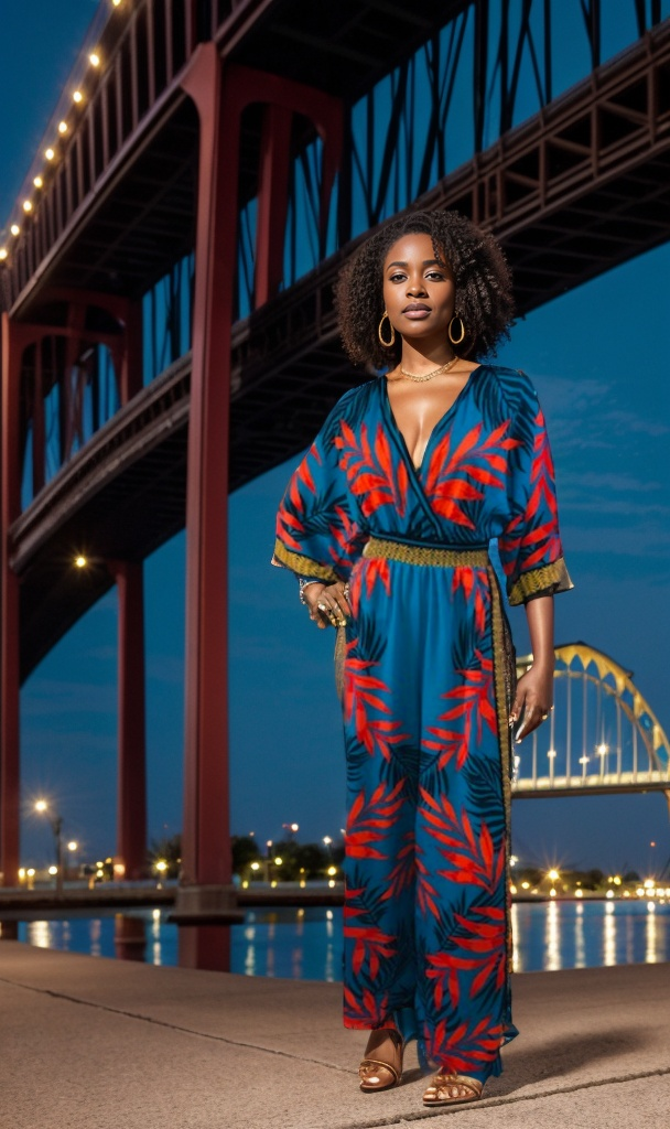 Deep Ocean Blue Red Leaf Jumpsuit