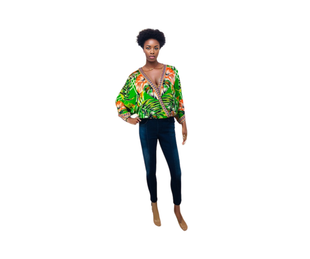 Green Leaf Print Top