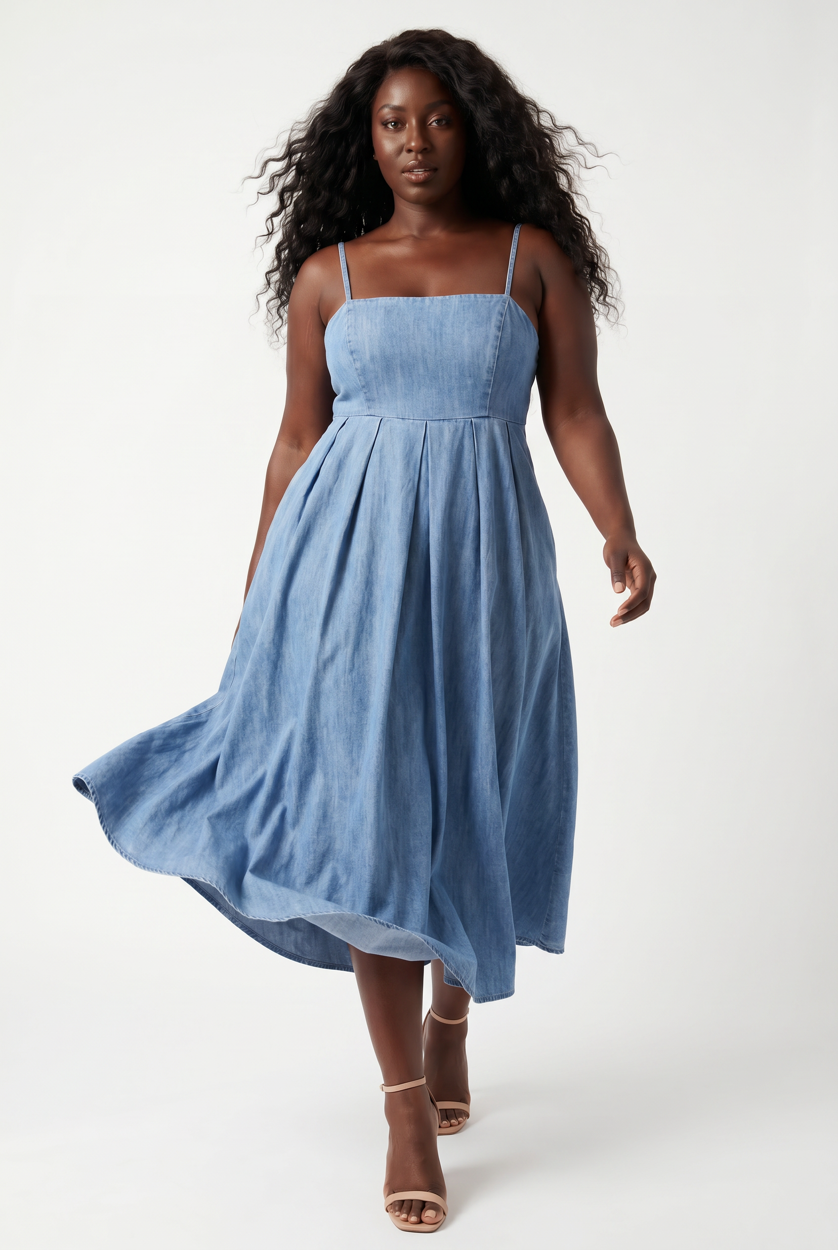 Washed Denim Midi Dress