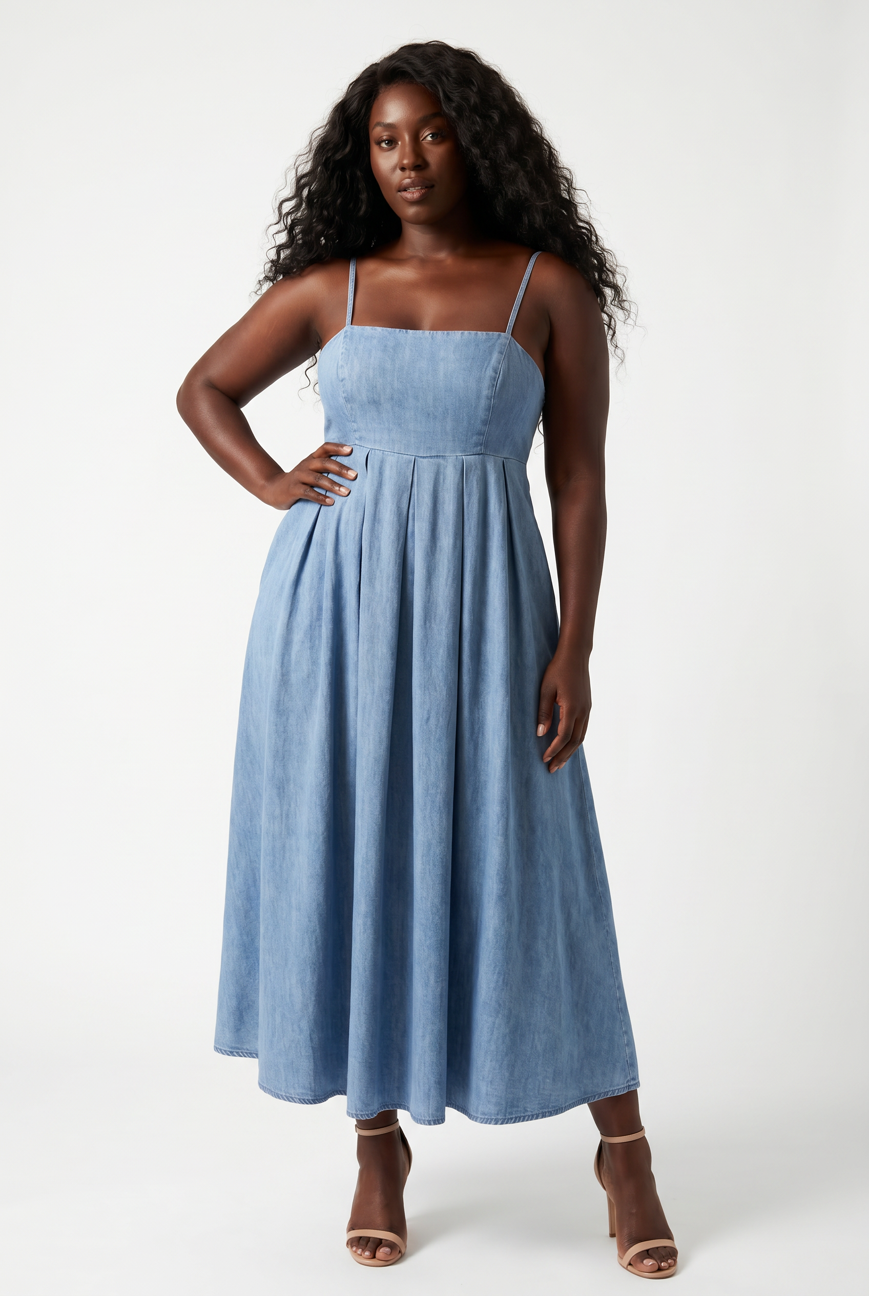 Washed Denim Midi Dress