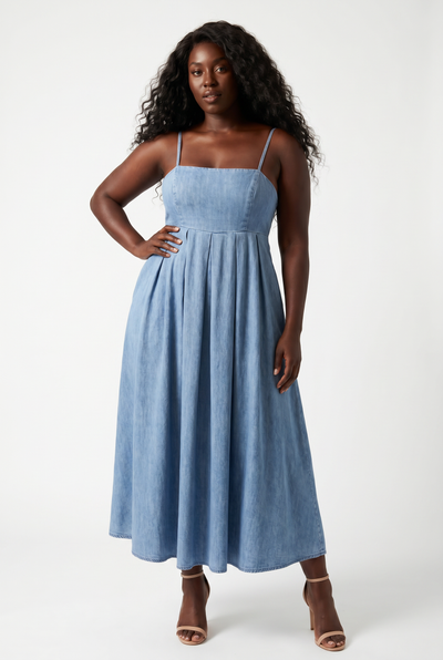 Washed Denim Midi Dress