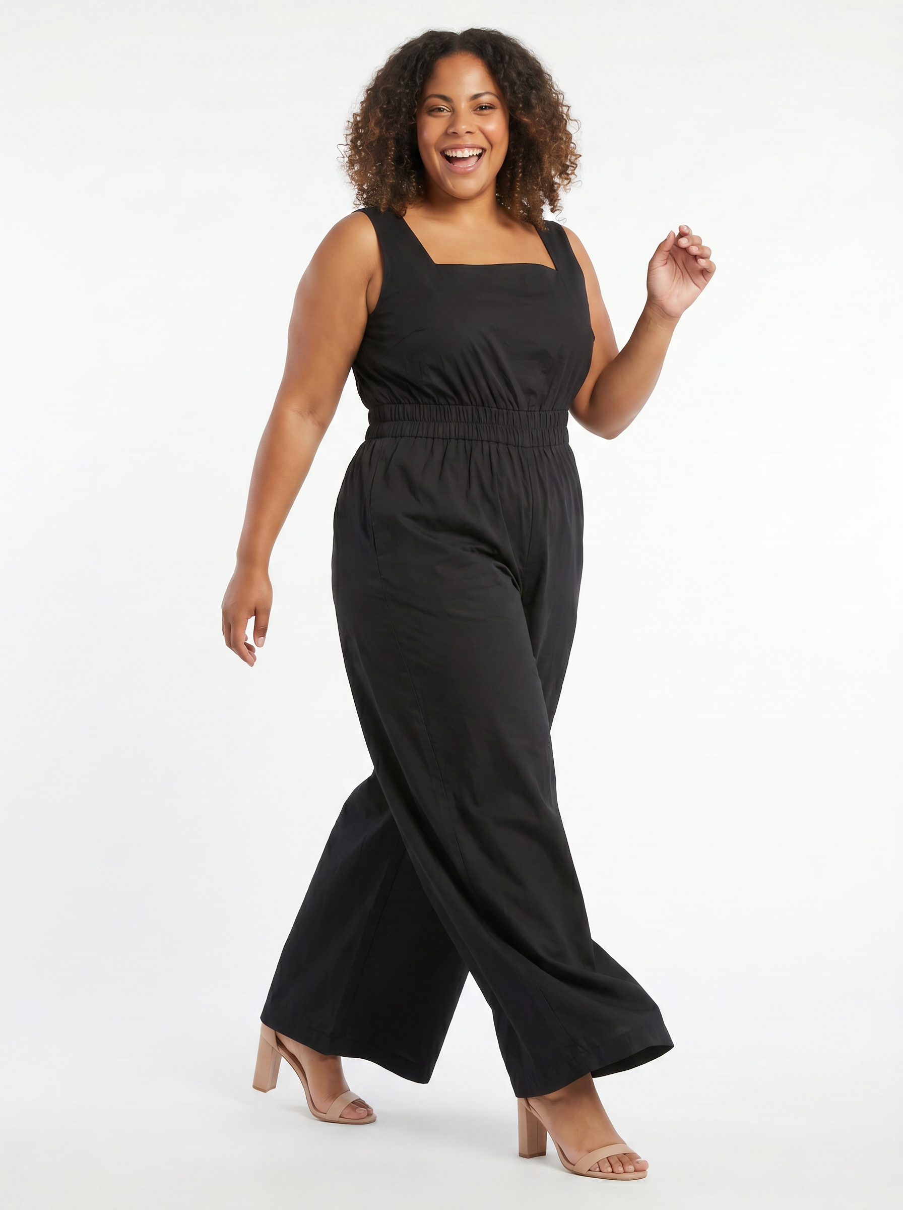 Black Popover Back Solid Jumpsuit