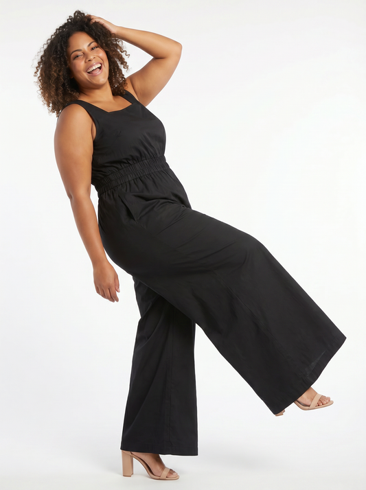 Black Popover Back Solid Jumpsuit