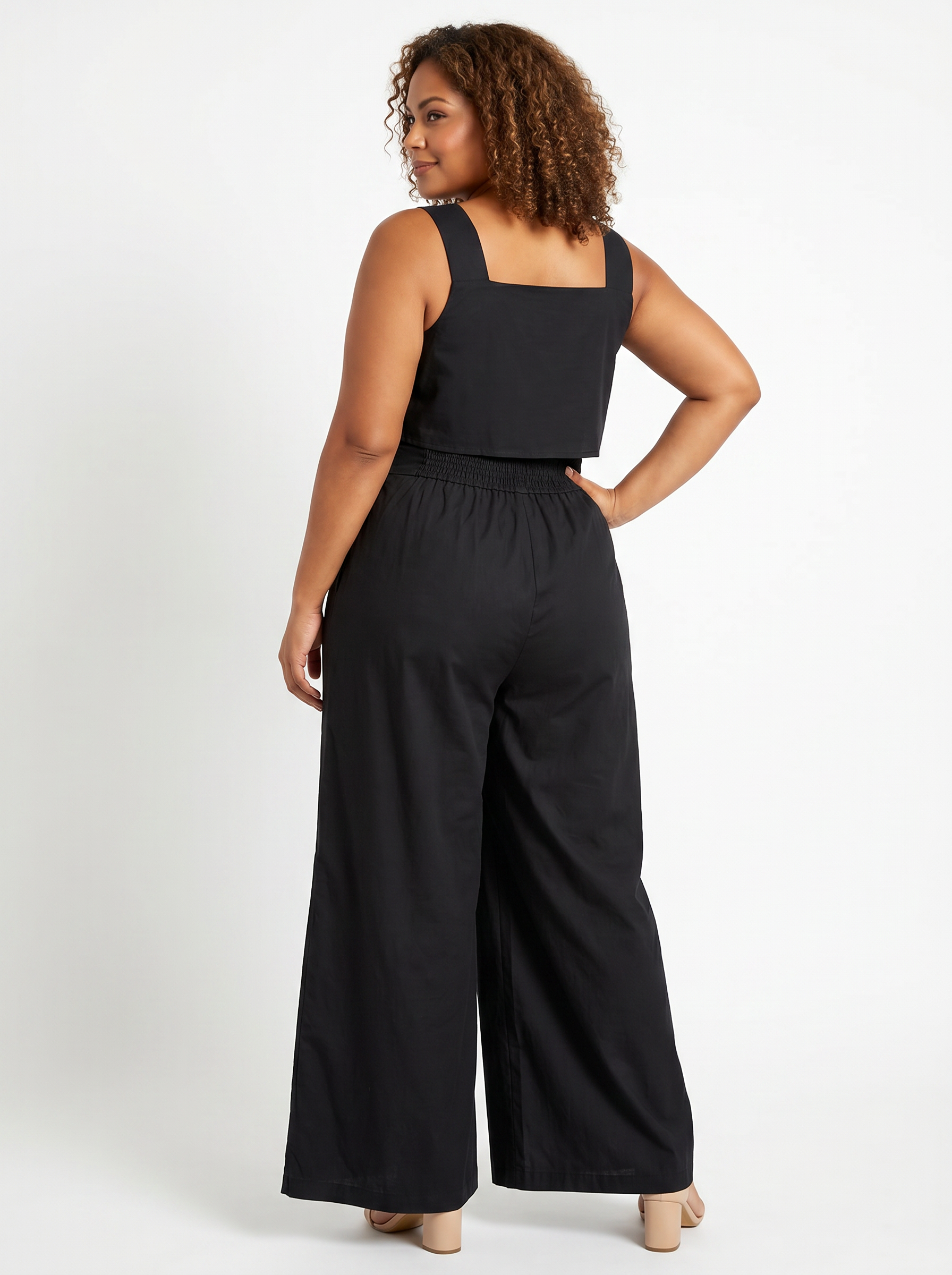 Black Popover Back Solid Jumpsuit