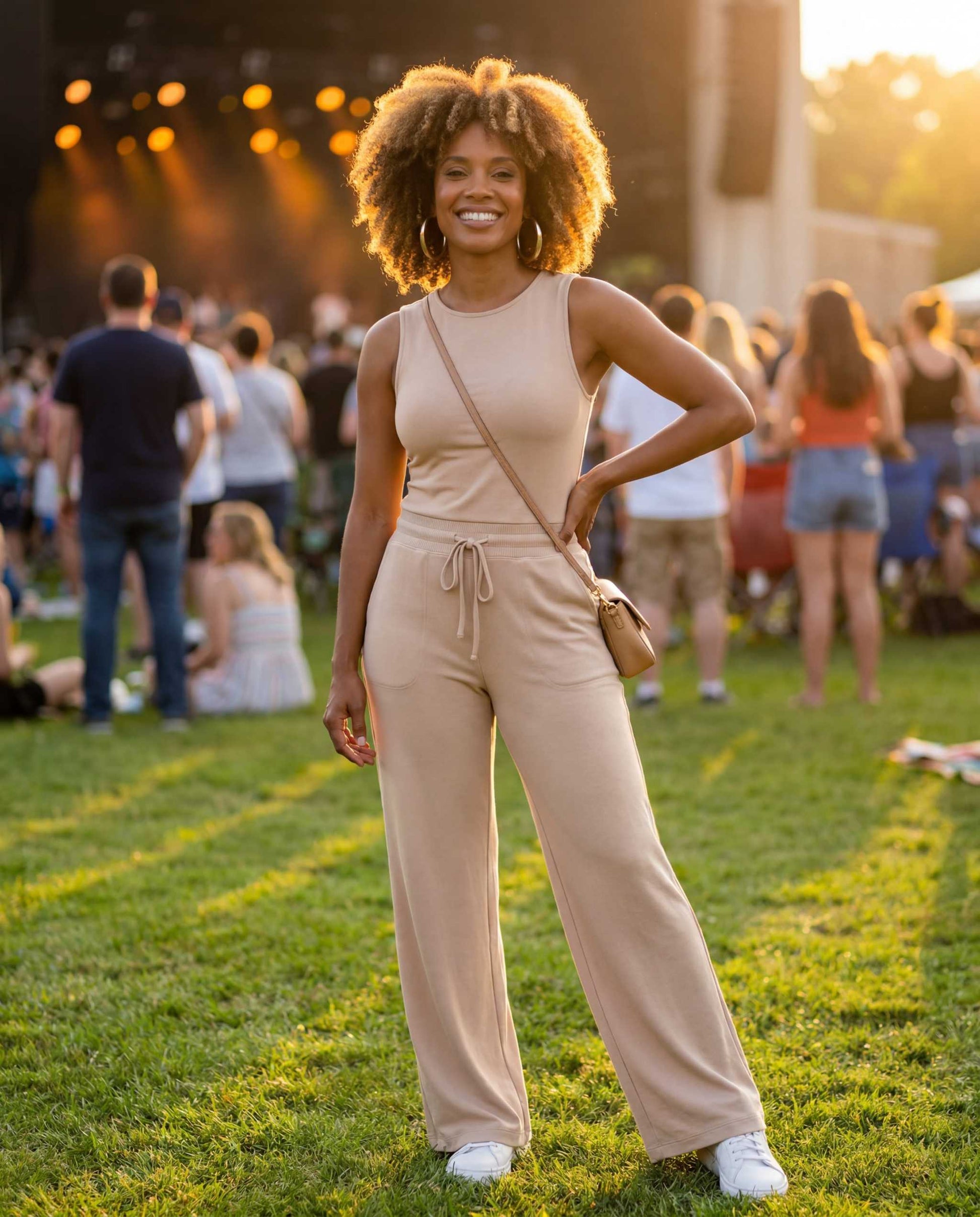 Ladies Apricot Sleeveless Daily Jumpsuit
