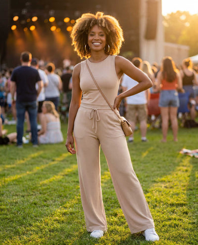 Ladies Apricot Sleeveless Daily Jumpsuit