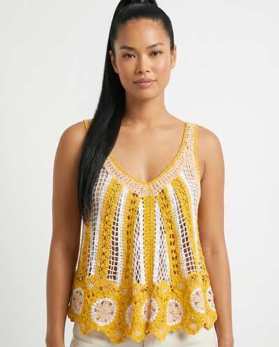 Sleeveless Scalloped Edge Stripe Crochet Top