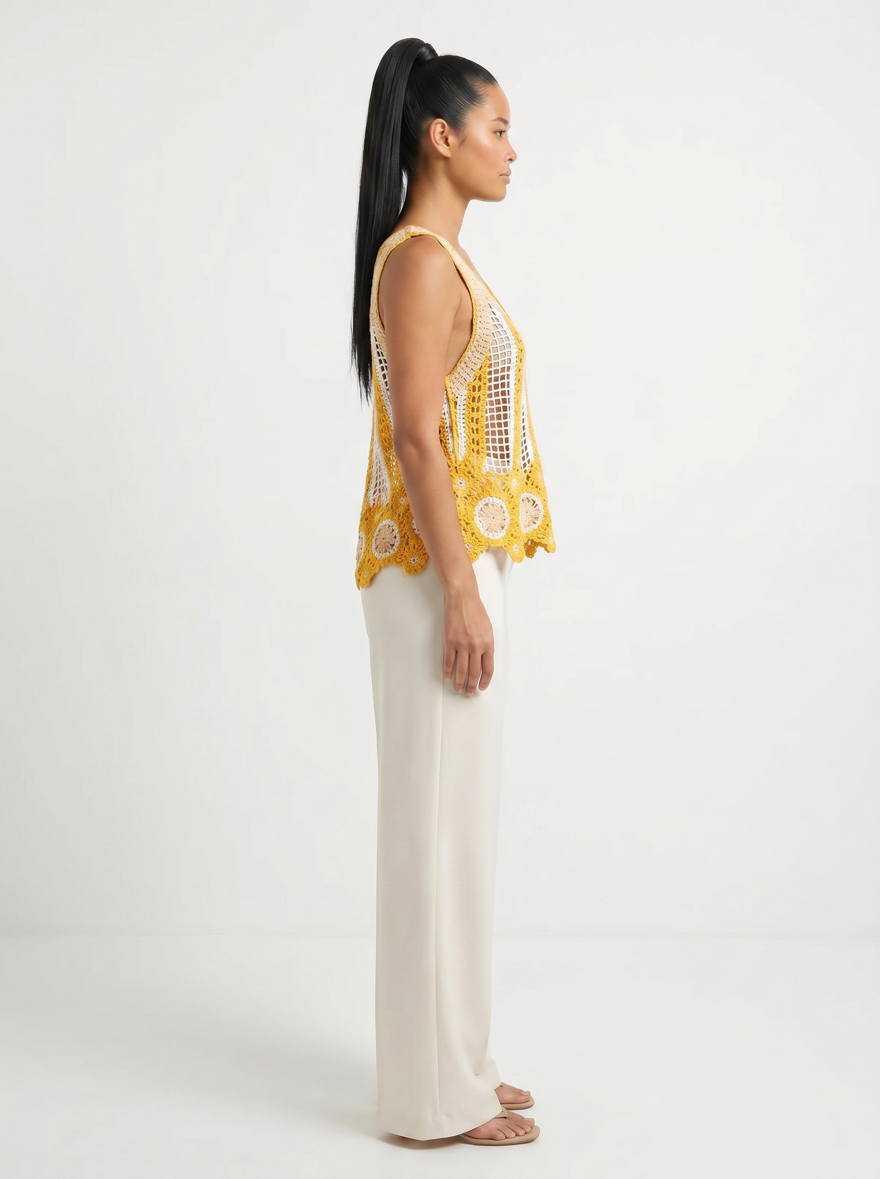 Sleeveless Scalloped Edge Stripe Crochet Top