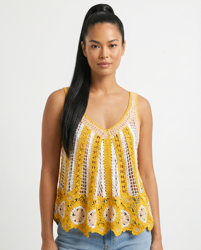 Sleeveless Scalloped Edge Stripe Crochet Top