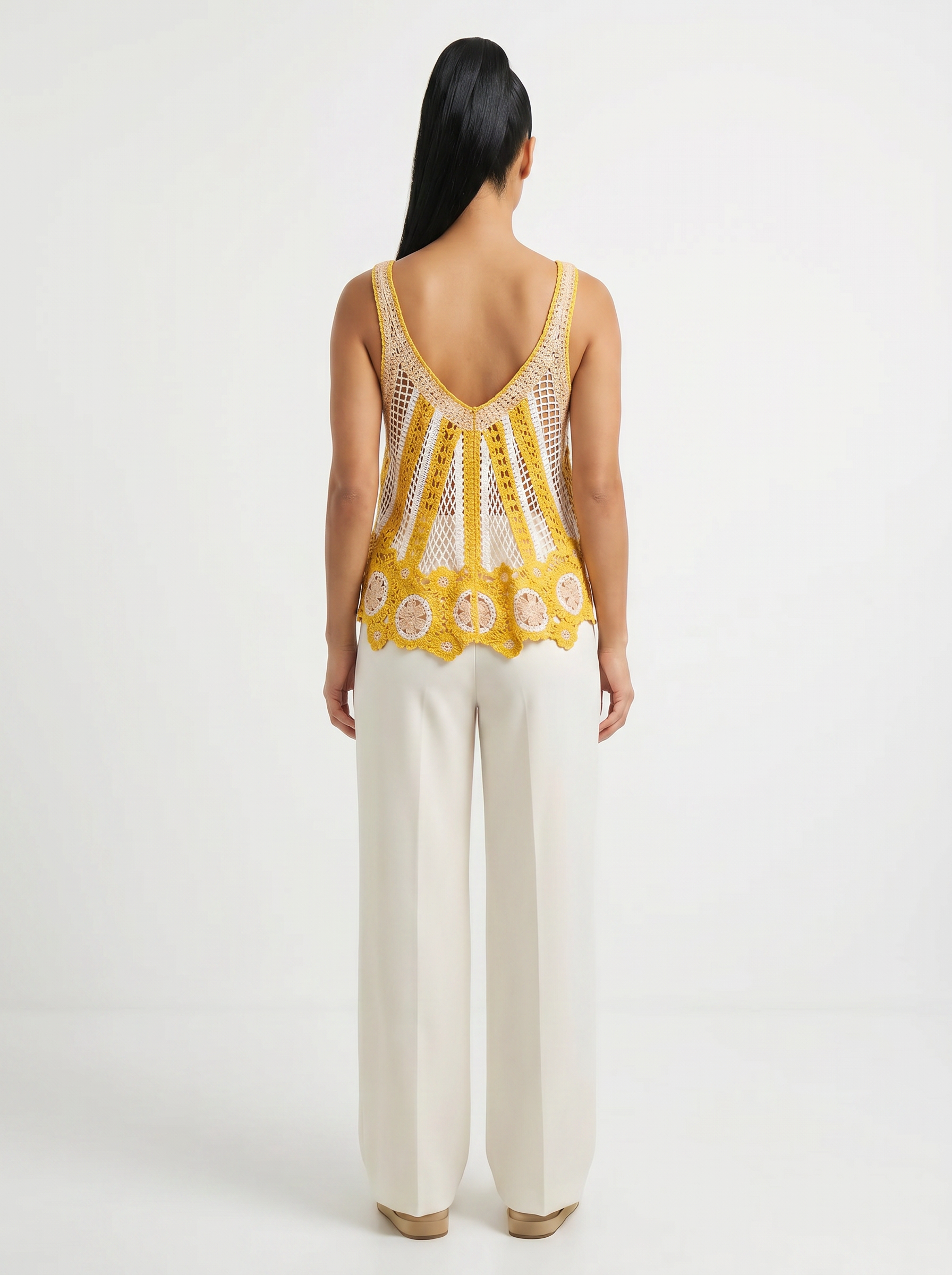 Sleeveless Scalloped Edge Stripe Crochet Top