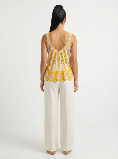 Sleeveless Scalloped Edge Stripe Crochet Top