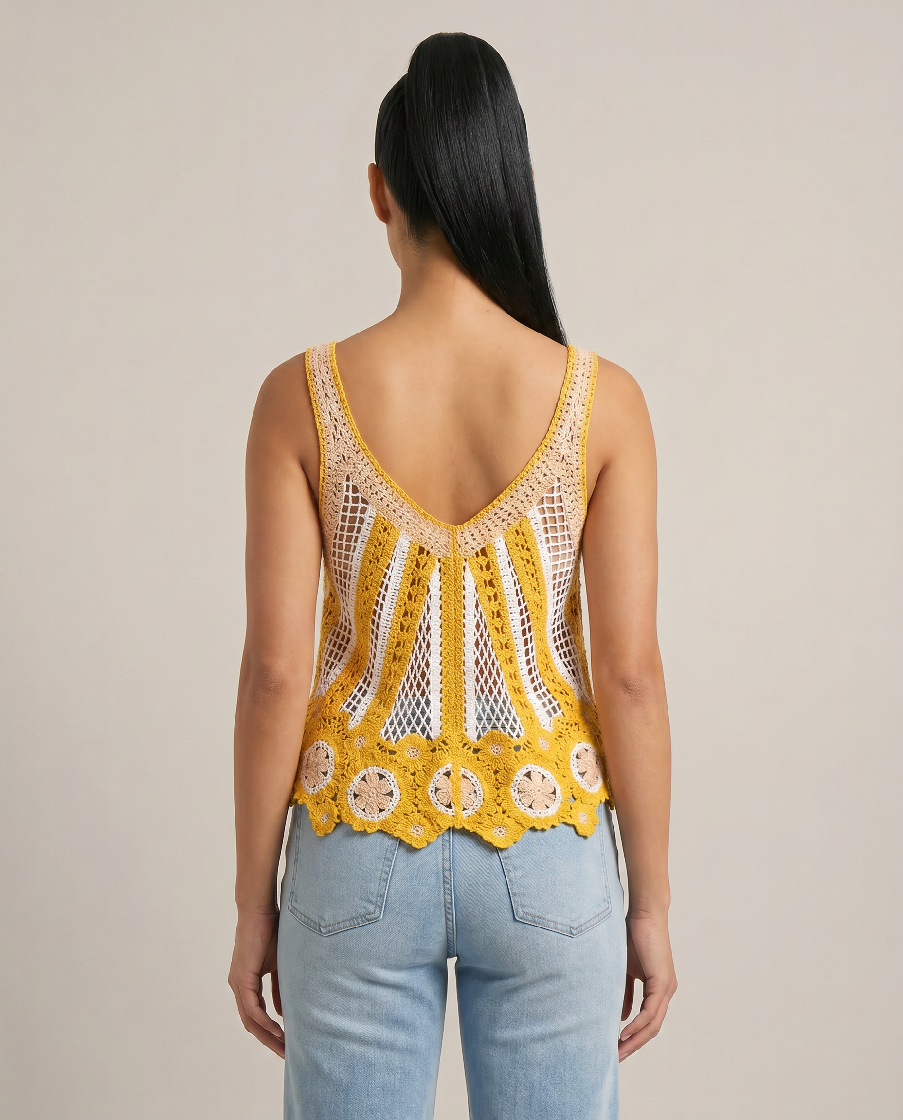 Sleeveless Scalloped Edge Stripe Crochet Top