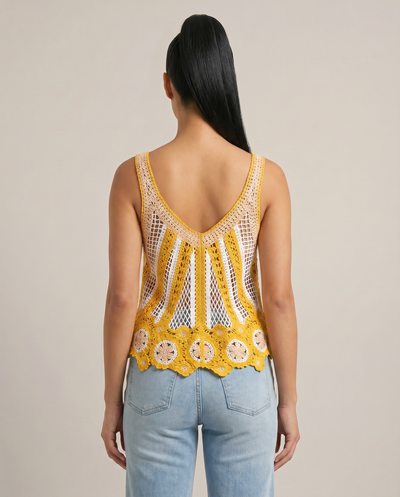 Sleeveless Scalloped Edge Stripe Crochet Top