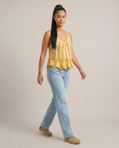 Sleeveless Scalloped Edge Stripe Crochet Top