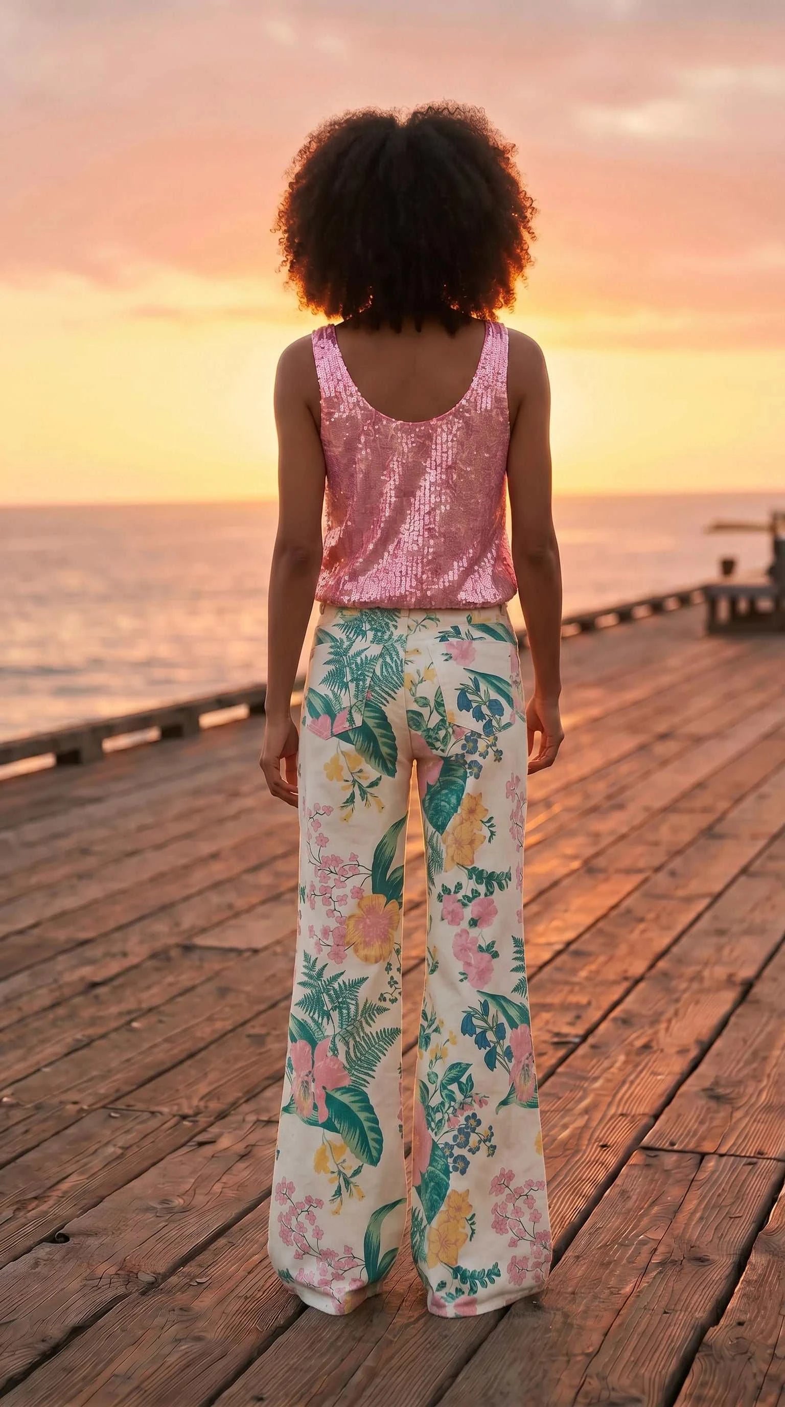 Floral Wide Leg Comfort Stretch Jeans