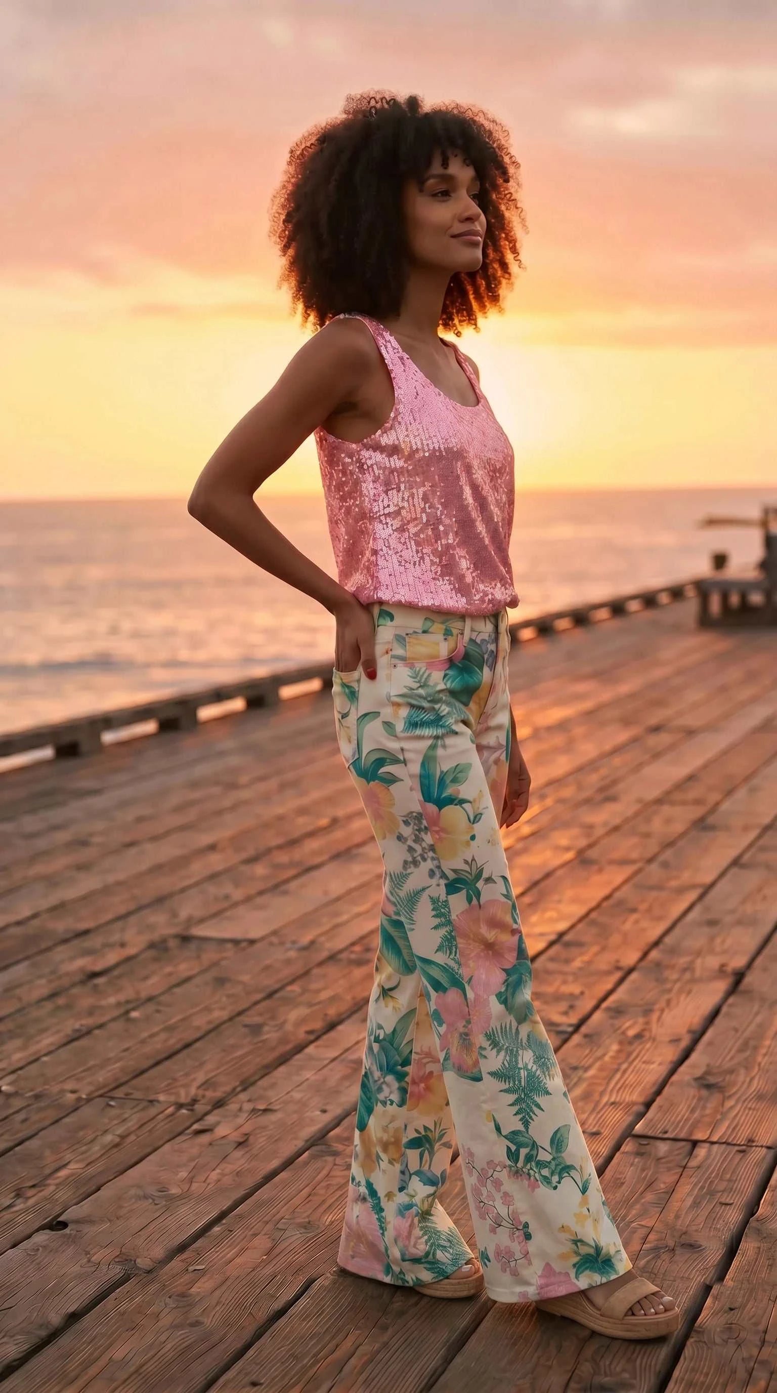 Floral Wide Leg Comfort Stretch Jeans
