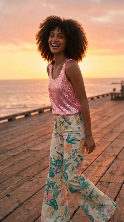 Floral Wide Leg Comfort Stretch Jeans