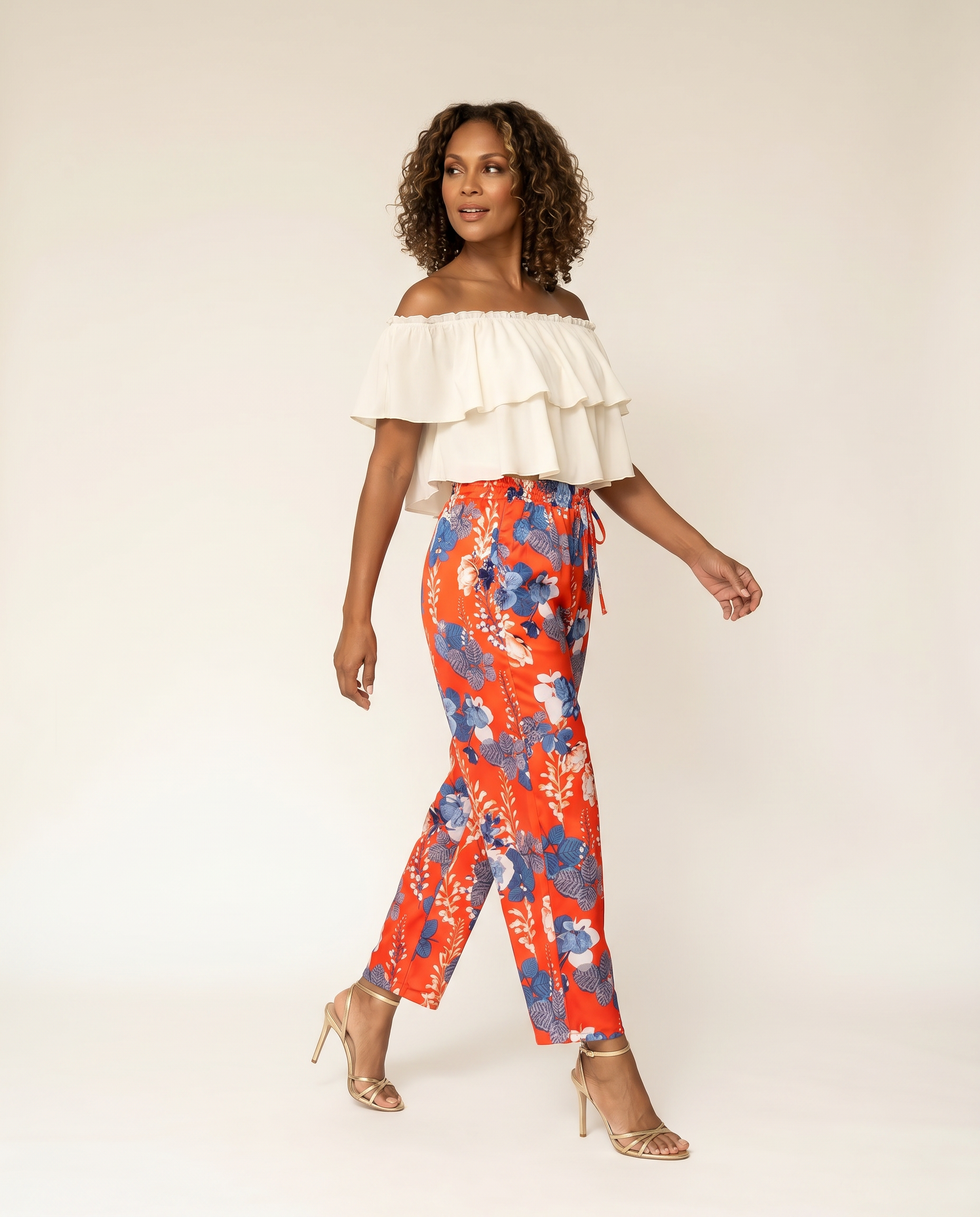 Red Floral Crop Pants