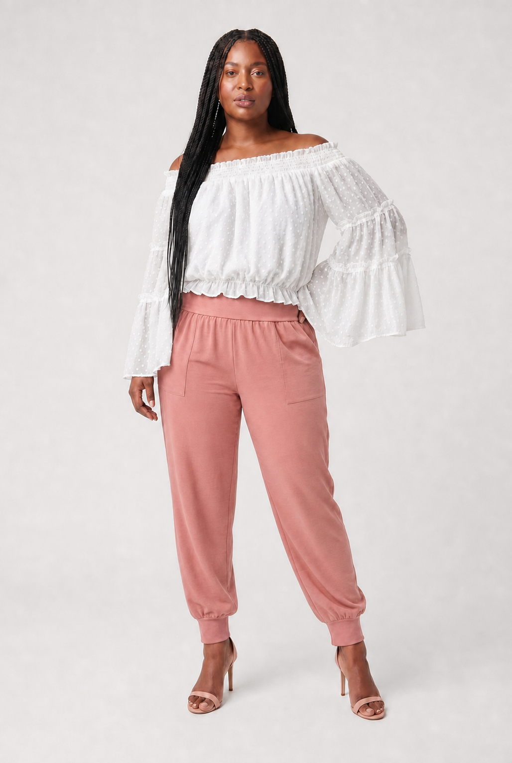White Swiss-Dot Off-Shoulder Blouse