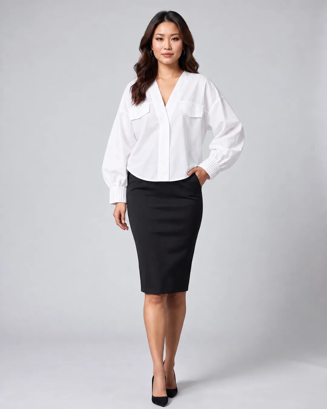White Long Sleeve Versatile Essential Blouse