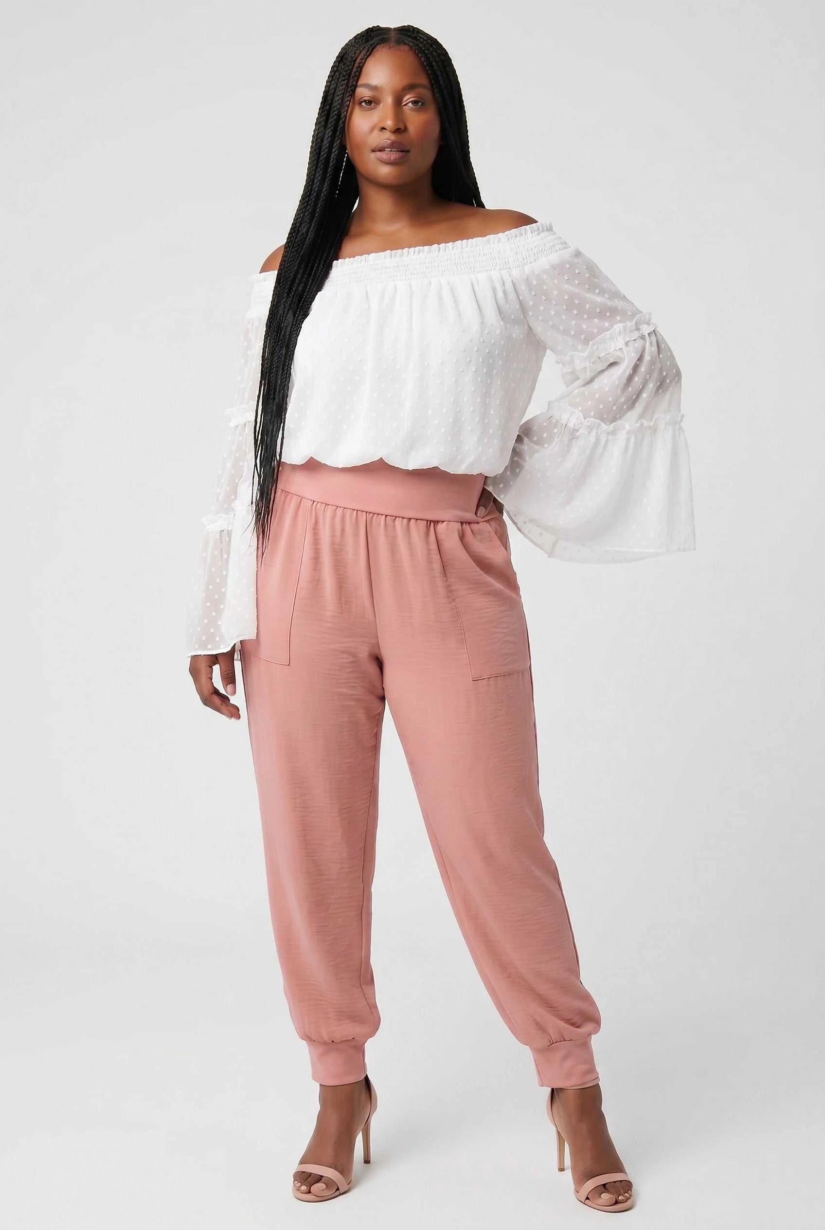 White Swiss-Dot Off-Shoulder Blouse