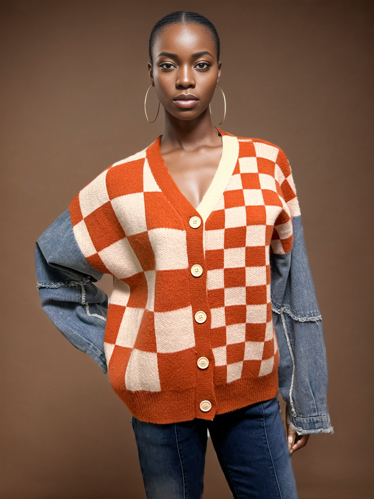 Denim and Knit Cardigan