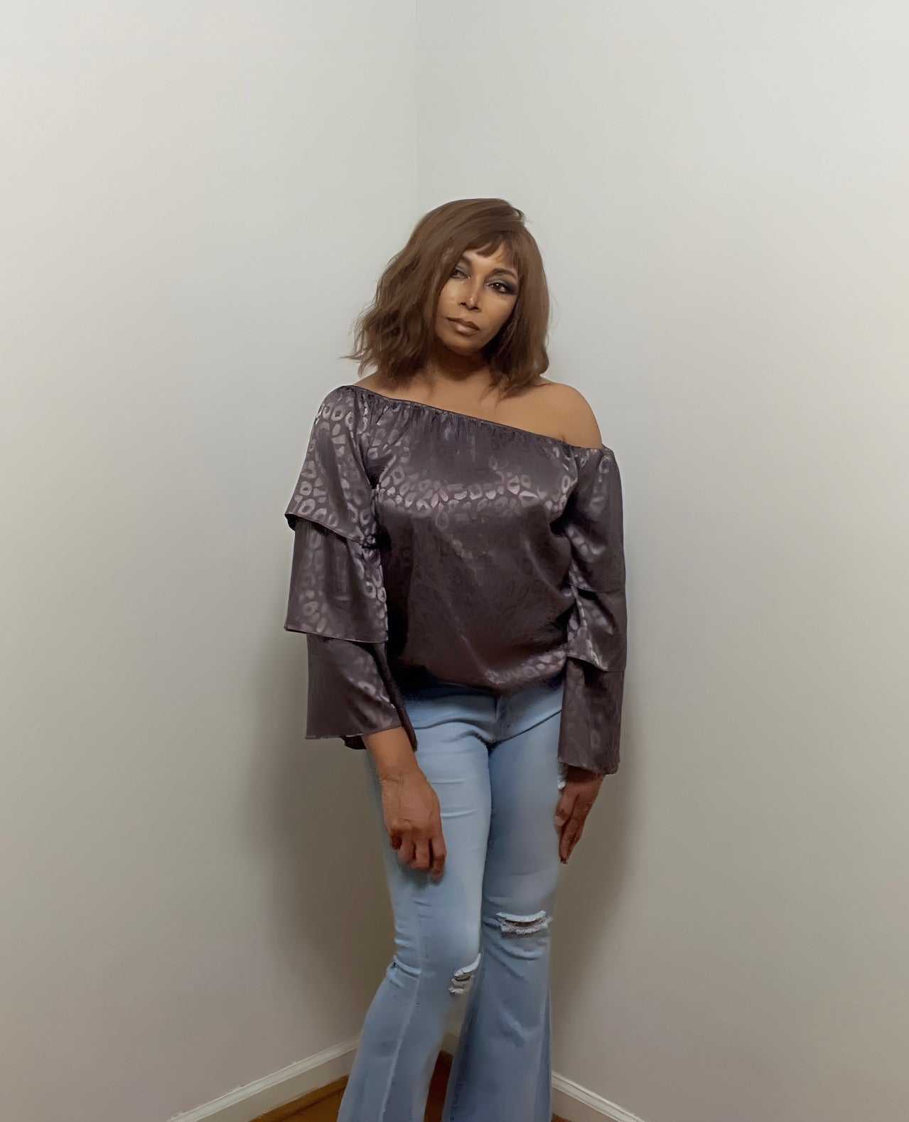 Taupe Layered Bell Sleeve Blouse