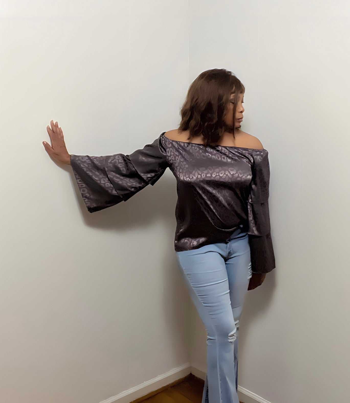 Taupe Layered Bell Sleeve Blouse