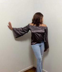 Make a stylish statement with taupe bell sleeve blouse