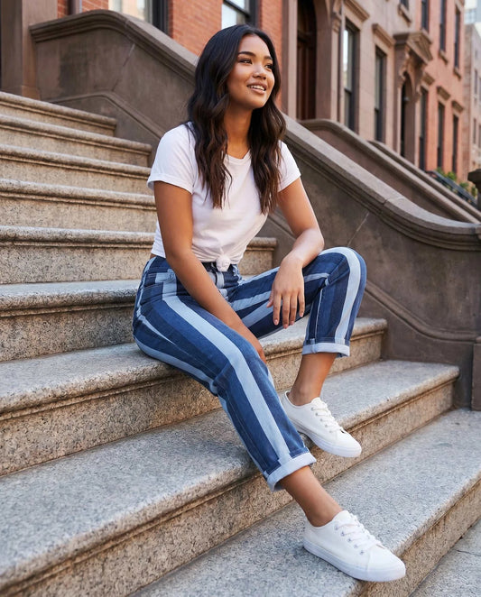 2 Toned Striped Denim Pants