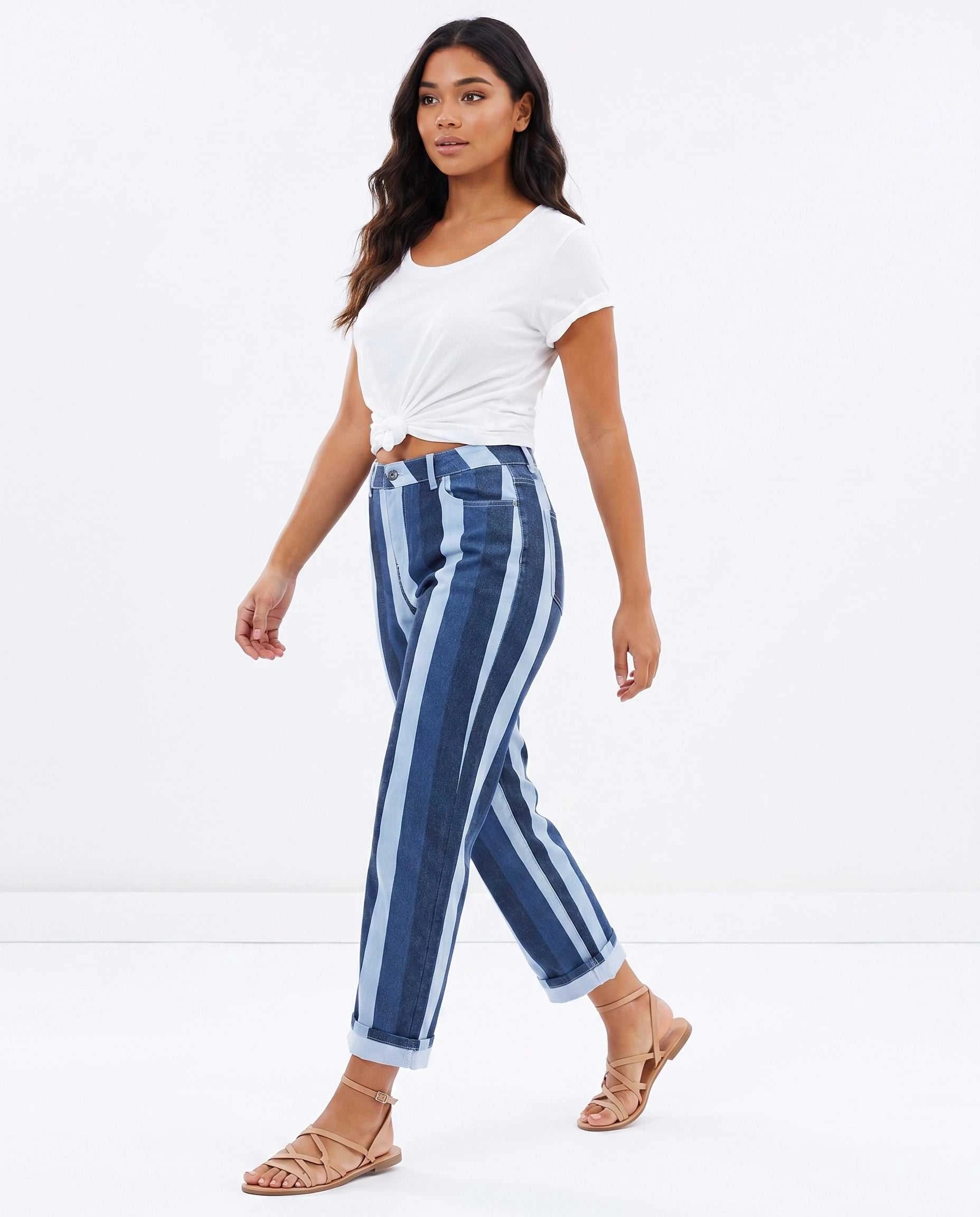 2 Toned Striped Denim Pants