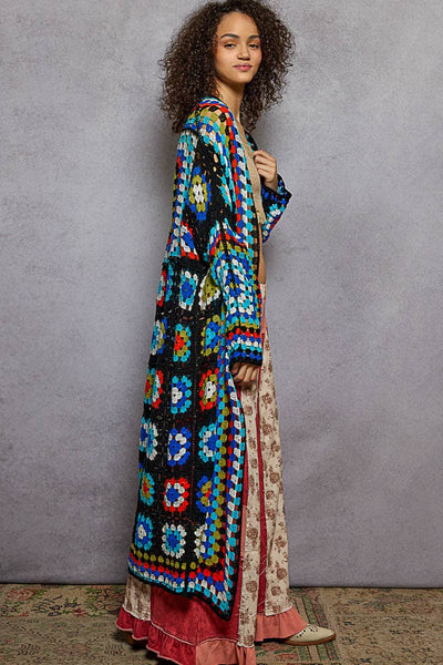 Playful Long Sleeve Multi Colored Crochet Cardigan