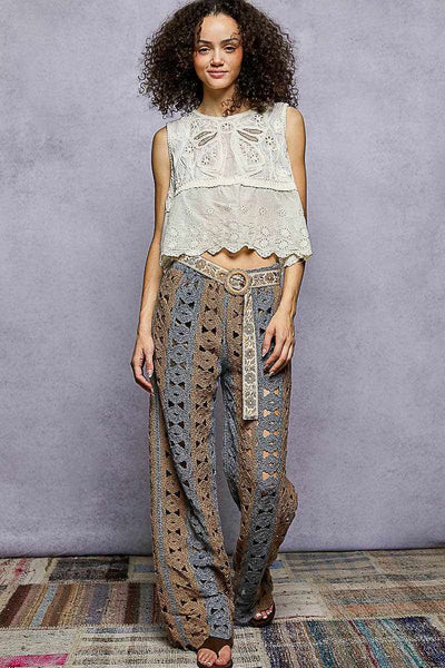 Crochet Peek-A-Boo Taupe And Gray Pants