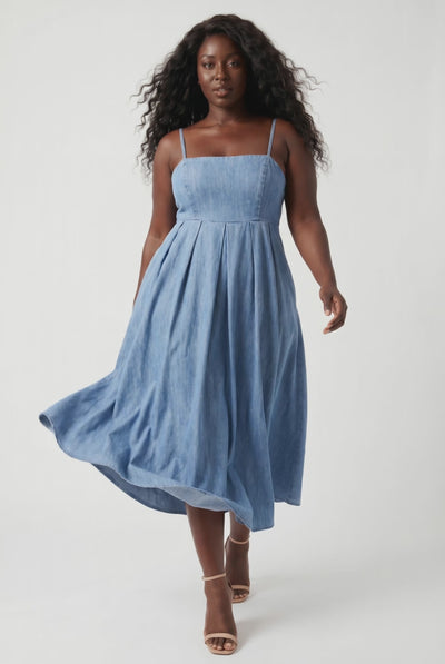 Washed Denim Midi Dress