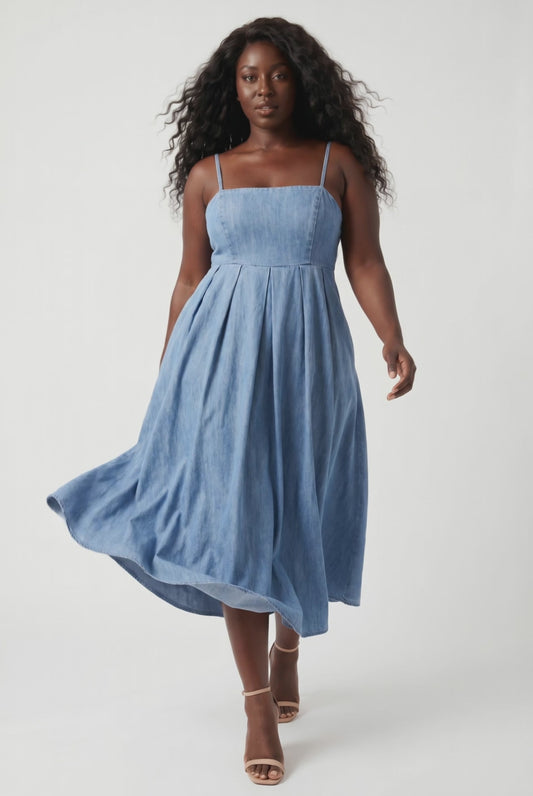 Washed Denim Midi Dress