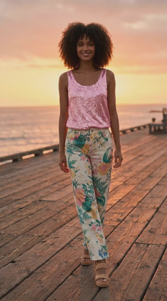 Floral Wide Leg Comfort Stretch Jeans