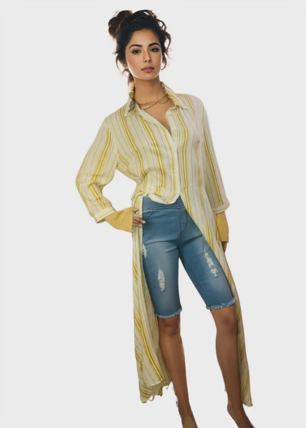 Sunshine Yellow Pinstripe Dress & Blouse - AI Generated
