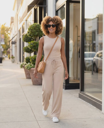 Ladies Apricot Sleeveless Daily Jumpsuit